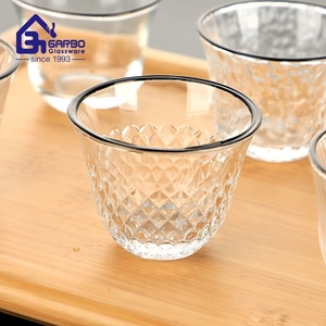 Taza de <span class=keywords><strong>Cava</strong></span> de cristal de 2OZ, taza de té de cristal grabada, diseño de borde dorado grabado elegante de alta calidad, cristalería, chapado de iones de té de estilo árabe - Product Image 6