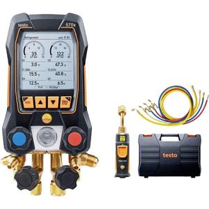 Testo 570s AC Manifold Gauge Set-2X 115i Pipe-<b>Clamp</b> Thermometer 1x552i Vacuum Probe 4 <b>Hoses</b> 4-Way App-Connected Black - Product Image 3