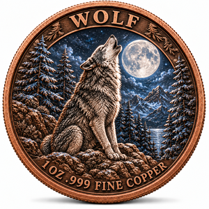 Moneda Conmemorativa de Cobre Puro .999 de 1 Oz, <span class=keywords><strong>Lobo</strong></span> Rondeando a la Luna Llena, Decoración Colorida de Vida Silvestre, Regalo - Product Image 1