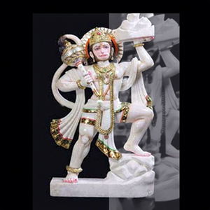 Statue de Hanuman montant sur une montagne en marbre poli - Product Image 1