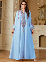 A-254 Collection Dubaï Kaftans Brodés Main Élégants Grandes Tailles Longueur Plancher Manches Longues Vêtements Musulmans Traditionnels Pour Femmes