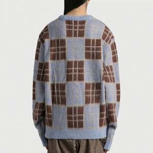 Logotipo personalizado de talla grande, suéter de punto estampado a cuadros informal de manga larga de alta calidad, suéter de hombre, unisex - Product Image 5