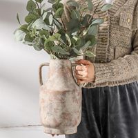 Vas Bunga Keramik Buatan Tangan dengan Lapisan Matte, Tinggi 11,2 Inci, Gaya Pedesaan Rustic Terracotta, Dekorasi Rumah, Hiasan Tengah Meja