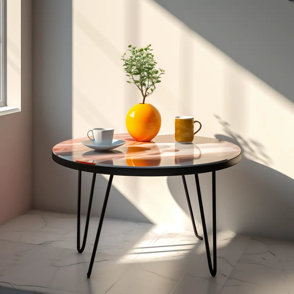 Brand New estilo chinês mármore redonda mesa de chá Desktop com pernas metálicas dobráveis adequado para quarto e escritório em casa