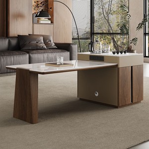Nuovo Stile Tavolino da Caffè in Pietra Microcristallina con Struttura in Legno, Minimalismo Italiano di Lusso per Piccoli Appartamenti, Soggiorno e Casa - Product Image 1