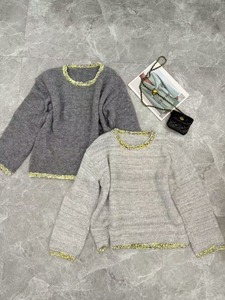 Pullover da <span class=keywords><strong>Donna</strong></span> Casual a Tinta Unita Maglione Lavorato a <span class=keywords><strong>Maglia</strong></span> Grigio con Paillettes Lussuoso Stile Francese Invernale 6119# - Product Image 3