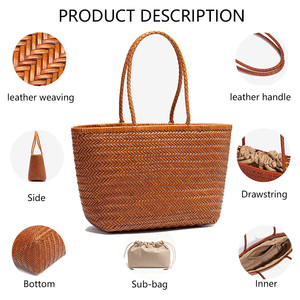 <span class=keywords><strong>Sac</strong></span> fourre-tout rétro personnalisé 3432 E en cuir véritable tressé, grand <span class=keywords><strong>sac</strong></span> vintage style est-ouest avec poignée supérieure, écologique - Product Image 2