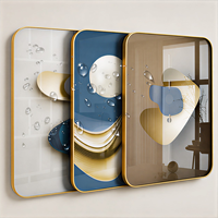 Art mural géométrique en trois parties, panneaux abstraits en aluminium bleu beige pour salon, hôtel, intérieurs contemporains