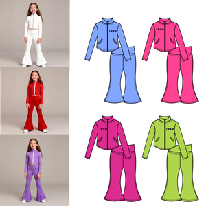 Setelan Olahraga Anak Perempuan 2 Potong dengan Logo Custom, Celana Flare dan Jaket Zip Penuh, untuk Gym, Aktivitas, dan Yoga - Product Image 1