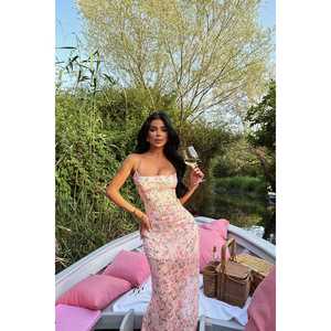 Vestido Floral con Tirantes, Elegante, Estampado Floral Vintage, Translúcido, Cintura Imperio con Vuelos Elásticos, Largo hasta la Rodilla, Dulce y Bonito para Fiesta, Talla XL - Product Image 4