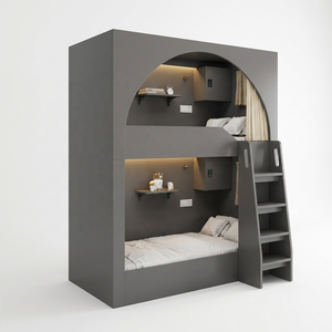Lit d'hôtel en bois gain de place avec escalier intégré, lit de dortoir, module de couchage de luxe pour appartement étudiant, auberge, mobilier - Product Image 2