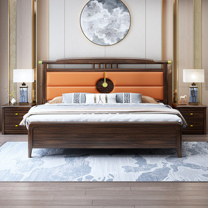 Lit en bois massif de palissandre avec coffre de rangement, style chinois moderne, lit rembourré, mobilier de chambre principale - Product Image 1