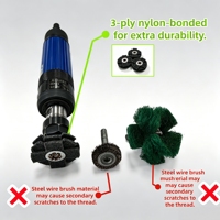 Roue de débavurage pour filetages et interstices, tête abrasive en nylon avec tige de 6 mm, conception adaptée au profil, protège les filetages, triple couche durable