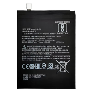 Batería de Polímero de Litio de Grado A BN36 de 3010 mAh con Certificación CE FCC RoHS, Disponible para OEM, para Teléfono Móvil <span class=keywords><strong>Xiaomi</strong></span> Mi A2 6X - Product Image 1