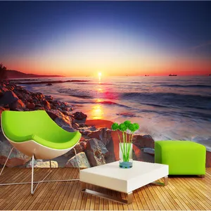 Kustom Ukuran Matahari Terbenam Yang Indah Romantis Pantai Pemandangan Mural 3D Wallpaper Ruang Tamu Sofa TV Dekorasi Rumah Papel De Parede