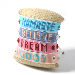 ทำด้วยมือMiyukiพูดคำNAMASTEเชื่อฝันสร้อยข้อมือที่ดีสร้อยข้อมือลูกปัดทอมือDiy - Product Image 1