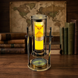 Sablier boussole vintage en laiton, ornement de bureau, sable jaune, minuterie manuelle, décoratif, objet de collection, cadeau - Product Image 2