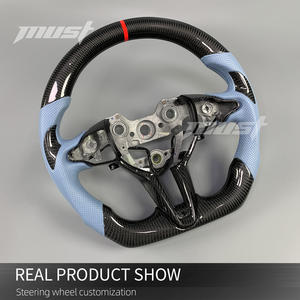 Volante de Fibra de Carbono Personalizado para Hyundai I20N I30N ElantraN N-line <span class=keywords><strong>Fastback</strong></span> con Empuñaduras de Cuero Perforado Azul - Product Image 3