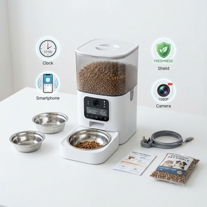 Distributeur automatique de nourriture pour animaux de compagnie contrôlé par application, avec minuterie, caméra et deux bols en acier inoxydable pour chat et chien, alimentation programmée - Product Image 2