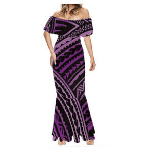 Nero bianco fiore Designer vestito a coda di pesce <span class=keywords><strong>abbigliamento</strong></span> polinesiano <span class=keywords><strong>Casual</strong></span> Plus Size abiti da donna Puletasi stampa su richiesta abiti - Product Image 2