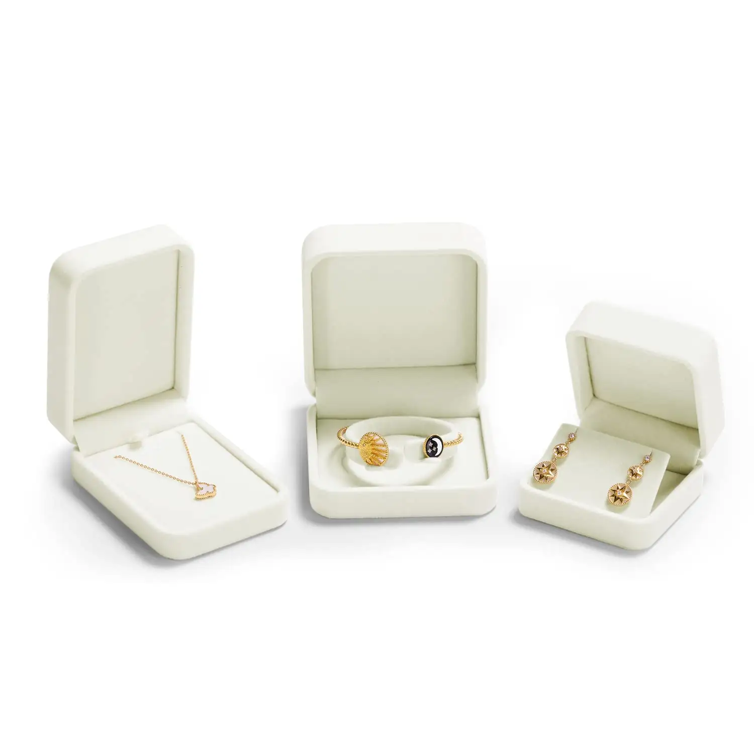 Custom moda bianco anello di velluto ciondolo orecchini regalo confezione portagioie scatola collana scatola