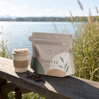 Sachet de café OEM refermable à fermeture éclair, pochette vert sauge avec motif Mountain Roast, emballage alimentaire personnalisé de qualité alimentaire
