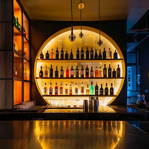 עיצוב בר מסחרי נירוסטה ריהוט ביתי מודרני מדף אחורי לבר ייעודי לתצוגת יין תאורת לד ציפוי PVD - Product Image 2