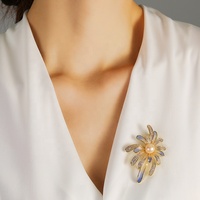 Broche créative XILIANGFEIZI en forme de fleur avec corsage, en cuivre plaqué or 18 carats, zircon et perle d'eau douce pour femme