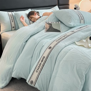 Parure de lit quatre pièces moderne et minimaliste en velours laiteux ajouré, couleur unie, sensation de luxe, nouvelle collection hiver 2025 (drap, <span class=keywords><strong>housse</strong></span> de couette, drap-<span class=keywords><strong>housse</strong></span>) - Product Image 4