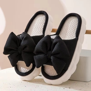 Women's Linen Bowknot <b>Decor</b> for Open Toe Soft <b>Summer</b>/Winter Indoor Home EVA Outsole - Product Image 4