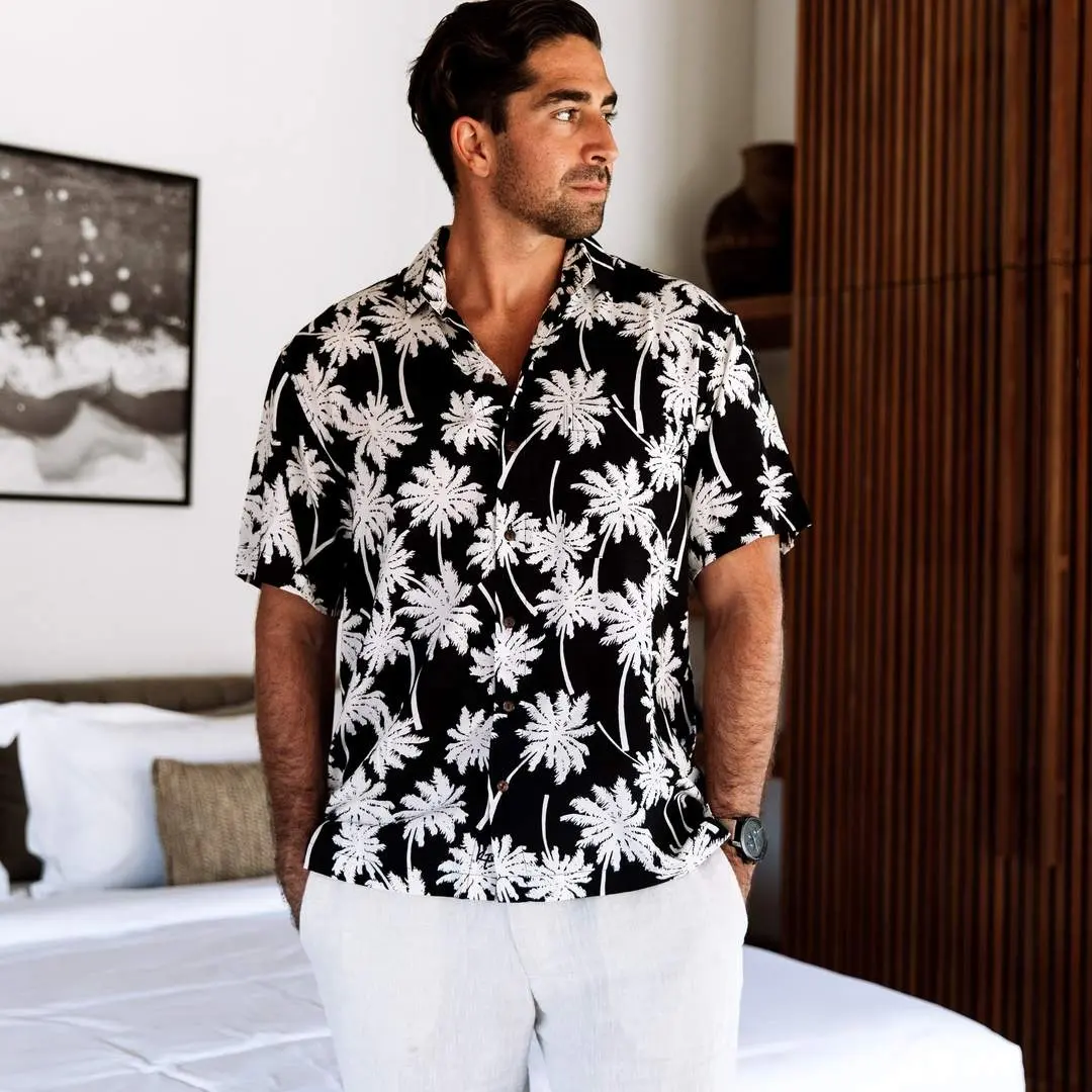 Yingling-camisas informales de verano para hombre, camisas sobre palmeras estampadas de rayón, camisa hawaiana de sublimación con botones