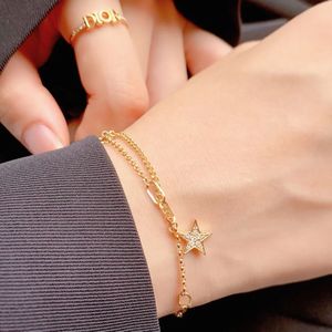 Xinfly 18K <b>Solid</b> Gold Shining Star Layered Chain Link <b>Bracelet</b> & Anklet for Weddings & Gifts Featuring Diamond - Product Image 3