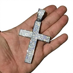<b>Cross</b> Pendant Moissanite 925 Silver With Crystal Rhinestone Inlay Micro Insert Religious <b>Charm</b> Unisex Fashion Jewelry - Product Image 1