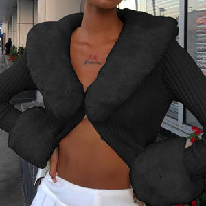 2023 automne hiver amovible lapin col en fourrure à <span class=keywords><strong>manches</strong></span> longues fil à vis tricot court Cardigan <span class=keywords><strong>pull</strong></span> pour femmes vêtements - Product Image 5