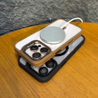 Coque de Téléphone Claire De Luxe Magnétique en TPU+Acrylique, Étanche et Antichoc, avec Cadre d'Appareil Photo et Support d'Objectif Métallique, pour 15/14/13/12/11 Pro