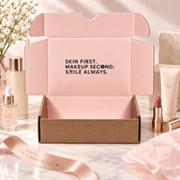 Boîte d'expédition personnalisée en carton ondulé rose poudré avec impression de message intérieur et approvisionnement en gros pour les marques de beauté