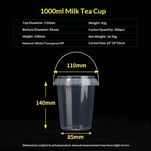 Gobelet en plastique transparent PP jetable personnalisé de la marque NAJIE, imprimé en sérigraphie, 32 oz (500 ml), avec couvercle et poignée, pour thé au lait Boba - Product Image 3