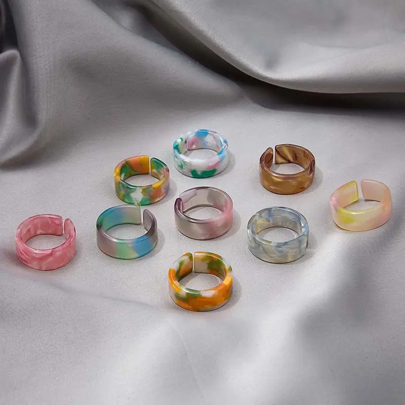 Acetate Plate Rings For Women Marble Multicolor Vintage Rings Fashion Simple Korean Finger Jewelry 2021 New Anillos Bague Femme