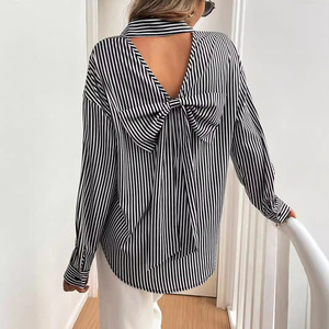 Nouvelle <span class=keywords><strong>chemise</strong></span> élégante à manches longues pour femme, imprimée rayures, avec nœud au dos et boutons sur le devant, collection Automne-Hiver 2026 - Product Image 3