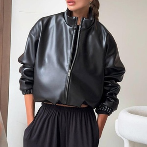 Chaquetas de Otoño Personalizadas para Mujer, Estilo Hip-Hop Urbano, Chaquetas Brillantes, Chaqueta de Cuero Vintage con Hombros Caídos - Product Image 1