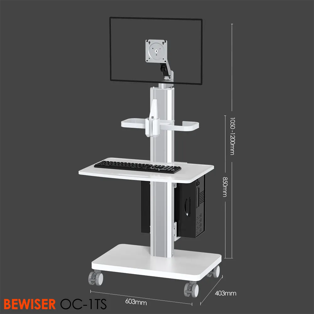 Carrinho médico para enfermeira, computador móvel, estação de trabalho médica, carrinho de trabalho, embalagem OEM, tipo de móveis (BEWISER OC-1TS)