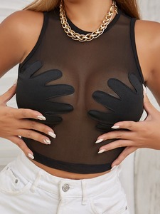 Top Corto Sexy de Moda para Mujer, Estilo Club, Sin Mangas, Casual, Transparente, Ajustado - Product Image 2