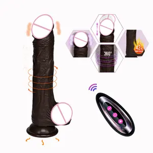 GF-consoladores giratorios 4 en 1 con calefacción, Juguetes sexuales con Control remoto, para pene realista, color marrón oscuro