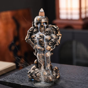 Brûleur d'encens à refoulement pour Halloween - Encensoir et support à fumée en cascade en résine vintage - Décoration de table gothique effrayante, Sorcellerie - Product Image 2