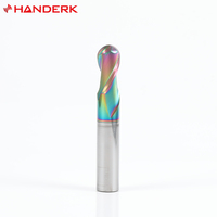 Set Mata Bor Bola Karbida Padat Berlapis DLC HANDERK 2 Flute, Pemotong Bola untuk Mesin CNC, Tersedia ODM/OEM, 55HRC