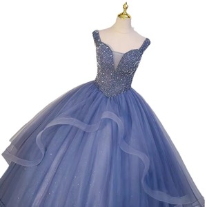 Spring Princess Evening Gown Royal Blue Chiffon Ball Gown Sweetheart Neckline Empire Waistline Glitter Dress - Product Image 5
