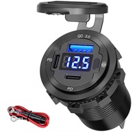 Prise de voiture USB 12V 3 ports avec chargeur rapide PD Type C, voltmètre, boîtier en aluminium, protection IP65, certifié CE, pour marine, voiturette de golf, camping-car
