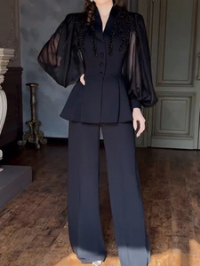 ชุดเซ็ต 2 ชิ้น เสื้อแขนยาวประดับเพชรและกางเกงขายาวสไตล์ตะวันออกกลางสำหรับผู้หญิง แฟชั่นเซ็กซี่ - Product Image 6