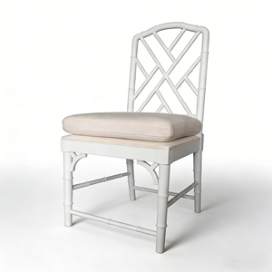 American-Style Light White <strong>Bamboo</strong>-Effect Openwork Backrest Upholstered Dining <strong>Chair</strong> - Product Image 1