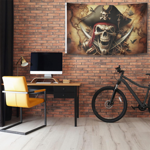 Bandiera Vintage Pirata Teschio 3x5ft con Sfondo Mappa Nautica, Striscione in Poliestere Bifacciale per Halloween e Feste - Product Image 2
